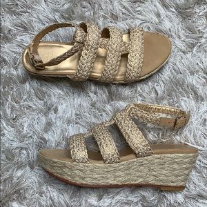 STUART WEITZMAN gold braid espadrille wedge sandal